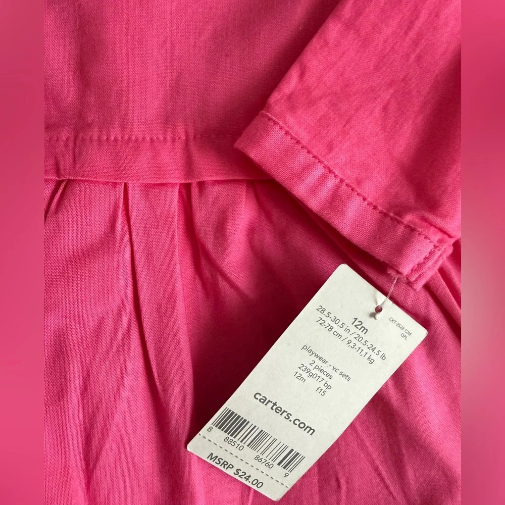 NWT! Carter's pink embroidered peplum top and leggings set 12M